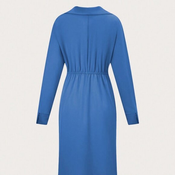Blue Preppy Women's Batwing Sleeve Dress With Hidden Pockets - Picture 3 of 5
